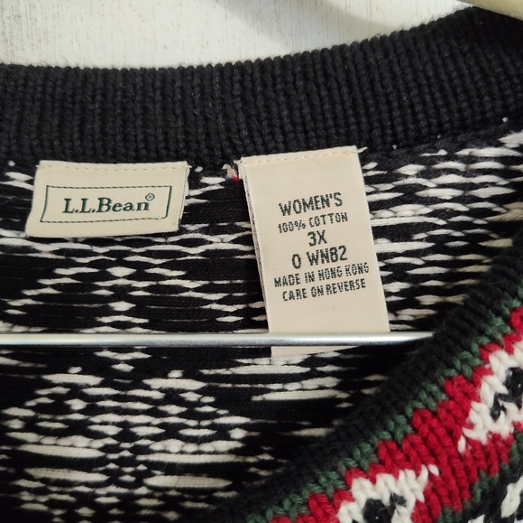 LL Bean Black and White Cardigan with Red Accents - Picture 3 of 3
